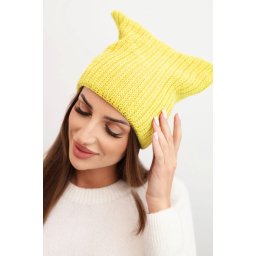Kesi Women's winter hat with wool in a cat style made of ribbed knit K419 kiwi