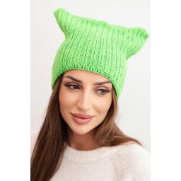 Kesi Women's winter hat with wool in a cat-style design made of ribbed knit K419 green