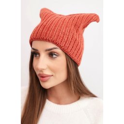 Kesi Women's winter hat with wool in a cat style made of ribbed knit K419 rusty