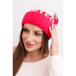 Kesi Women's winter hat with wool and lettering with a large pompom K422 fuchsia
