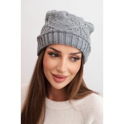 Kesi Women's winter hat with wool and decorative weave with pearls K470 dark gray