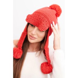Kesi Women's winter cap with wool, visor, and pom-poms K475 red