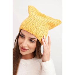 Kesi Women's winter hat with wool in a cat style made of ribbed knit K419 yellow