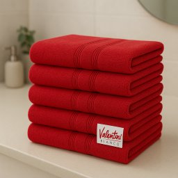 Set de 5 prosoape baie, bumbac 100%, 550gsm, Valentini Bianco, 50x100cm, Rosu