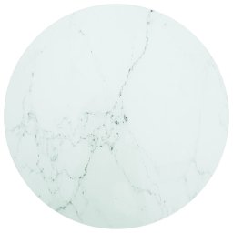 Blat masa alb Ø80x1 cm sticla securizata cu design de marmura GartenMobel Dekor