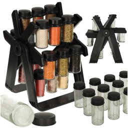 Organizator de condimente cu 18 containere cu suport rotativ pentru bucatarie, culoare neagra FAVLine Selection