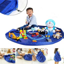 Covoras de joaca & Sac pentru jucarii, 2in1, culoare Albastra, diametru 150cm FAVLine Selection