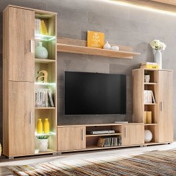 Mobila de perete cu spatiu TV, iluminare LED, stejar sonoma GartenMobel Dekor