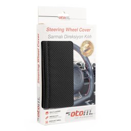 Husa volan OTOM din Piele Ecologica "Perforata" pentru autoturisme, diametru volan 37 - 39 cm, cu ac si ata Neagra FAVLine Selection