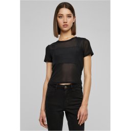 Women's short mesh T-shirt in black color
