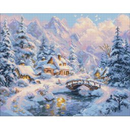 Set goblen cu diamante, cu sasiu, Confort intre munti, 40x50 cm