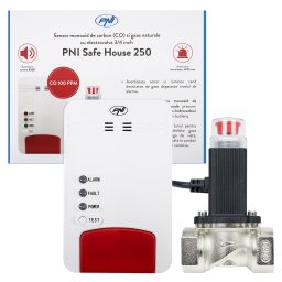 Kit PNI Safe House Dual Gas 250 cu senzori pentru 2 tipuri de gaz monoxid de carbon (CO) si gaze naturale si electrovalva 3/4 in