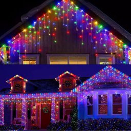 Instalatie de Craciun, Franjuri Exterior 12m, 240 LED-uri Multicolore tip turturi, cu Jocuri de Lumina