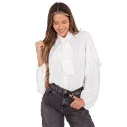 Bluză albă elegantă cu legături
