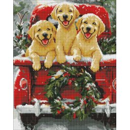 Set goblen cu diamante, cu sasiu, Excursie cu catei, 40x50 cm