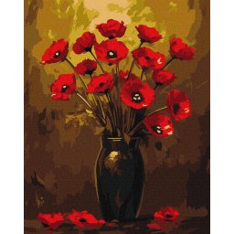 Set pictura pe numere, cu sasiu, Buchet de maci - culori metalizate, 40x50 cm