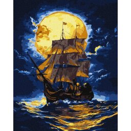 Set pictura pe numere, cu sasiu, Unde cerul intalalneste marea - extra culori metalizate, 40x50 cm