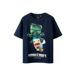 NAME IT Tricou 'NKMNIF MINECRAFT' albastru marin / albastru neon / verde / alb