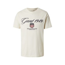 GANT Tricou ecru / albastru marin / roşu închis