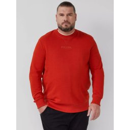 s.Oliver Big Sizes Bluza barbati big sizes cu decolteu la baza gatului, logo, Regular Fit, Rosu caramiziu (SELECTATI MARIMEA: 3XL)