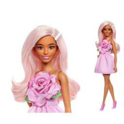 Papusa Barbie Fashion, Mattel, Rochie roz cu Floare