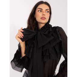 Bluză neagră cu volane și fundă