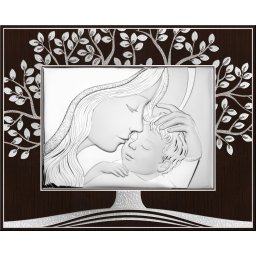 Icoana argintata Fecioara Maria cu pruncul Isus Pomul Vietii - argintiu (Dimensiune icoana: 31 x 25 cm)