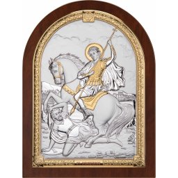 Icoana argintata arcuita Sfantul Dumitru (Dimensiune icoana: 21,5 x 28,5 cm)