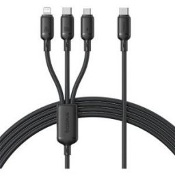One-for-three, Fast Charging Data Cable pt. smartphone, USB Type-C la 1 x USB Type-C, 1 x micro USB, 1 x Iphone Lightning, 100W, 1.5m, negru