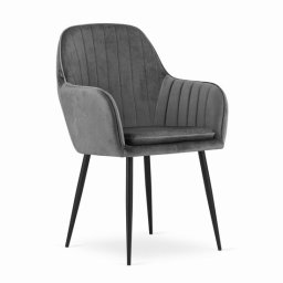 Scaun stil fotoliu bucatarie/living, Artool, Lugo, catifea gri, picioare metal negru, 57.5x56.5x86.5 cm