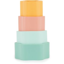 Bieco Silicone Stacking Tower Flower jucărie cu activități 12 m+ Tropical Vibes 4 buc