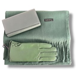 Cadou Lady Green Esarfa Casmir, Portofel Piele Naturala, Manusi Piele Naturala