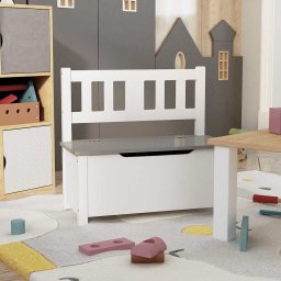 Banca de depozitare pentru copii, alb/gri, 60x30x55 cm, MDF GartenMobel Dekor