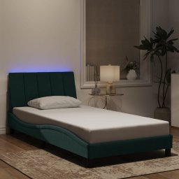 Gossi cadru de pat cu lumini led, verde inchis, 100x200 cm, catifea