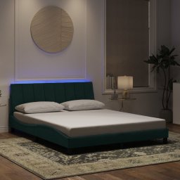 Gossi cadru de pat cu lumini led, verde inchis, 160x200 cm, catifea