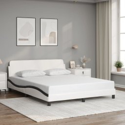 Gossi cadru de pat cu tablie, alb/negru, 160x200 cm, piele ecologica