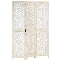 Gossi paravan camera sculptat manual 3 panouri alb 120x165 cm mango
