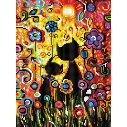 Set goblen cu diamante, cu sasiu, Pisici si flori, 30x40 cm