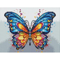 Set goblen cu diamante, cu sasiu, Fluture colorat, 30x40 cm