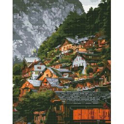 Set goblen cu diamante, cu sasiu, Oras in munti, 40x50 cm