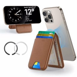 Portofel magnetic ESR cu stand si inel, 3 sloturi carduri, culoare brown