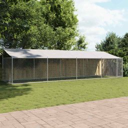 Cusca caini cu acoperis si usi, gri, 8x2x2 m, otel galvanizat GartenMobel Dekor