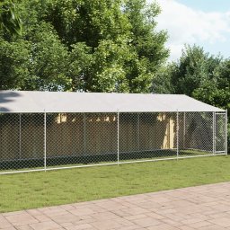 Cusca caini cu acoperis si usa, gri, 12x2x2 m, otel galvanizat GartenMobel Dekor