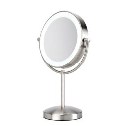 Oglinda cosmetica BaByliss 9437E, Led, Lupa, Marire 8x, 21.6 cm, 2 fete, rotire 360°, Silver
