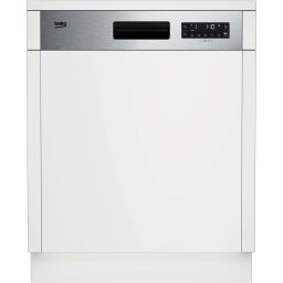 Masina de spalat vase semi-incorporabila Beko BDSN26430X, 14 seturi, 6 programe, Clasa D, AutoDoor Opening, Display LCD, SteamGloss, TrayWash, Extra Drying, Flexible HalfLoad, 60 cm, Inox antiamprenta