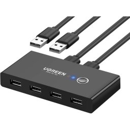 HUB extern Ugreen, "US216" porturi USB: USB 2.0 x 4,conectare prin 2 x USB,partajare date 2 pc-uri simultan,buton comutare PC, lungime 1.5 m, LED, negru "30767" (timbru verde 0.8 lei) - 6957303837670