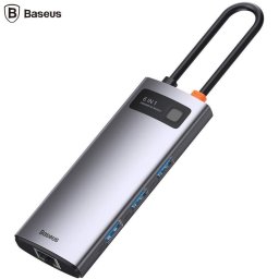 Docking Station Baseus Metal Gleam, conectare PC USB Type-C, RJ-45 Gigabit LANx1, USB-Cx1 PD, HDMI , 100W, Gri