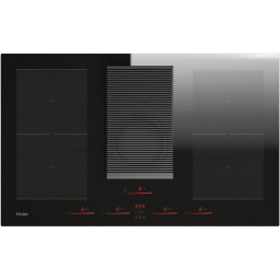 Plita incorporabila cu hota inclusa Haier HAIH8IFMCE, Inductie, 4 zone de gatit, Zona Double Bridge, Control tactil, Indicator de caldura reziduala, Timmer, Booster, Incalzire automata, Hota evacuare, Clasa A, 80 cm, Negru