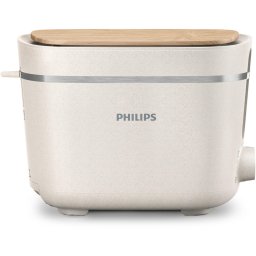 Prajitor de paine Philips HD2640/10 Conscious collection, 830 W, 2 sloturi, Corp plastic reciclat pe baza bio, 8 setari de rumenire, Oprire automata, Suport pentru chifle integrat, Capac de praf detasabil, Tava pentru firimituri