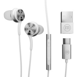 Casti cu fir Maxell XC1, USB-C cu adaptor USB-A, cu microfon integrat, frecventa 20-20000 Hz, Alb